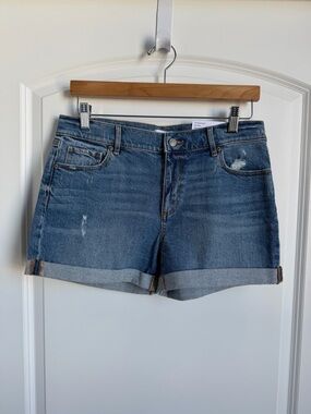 LOFT Rolled Cuff Distressed Jean Shorts